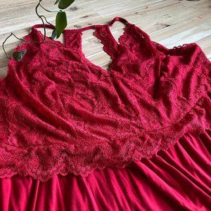 Red Lace Long Knit Nightgown